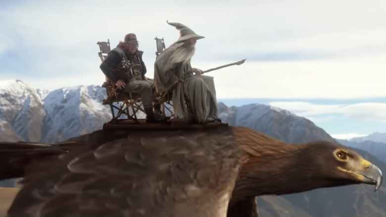 Taika Waititi as Gandalf riding an eagle in an Air New Zealand in-flight safety video