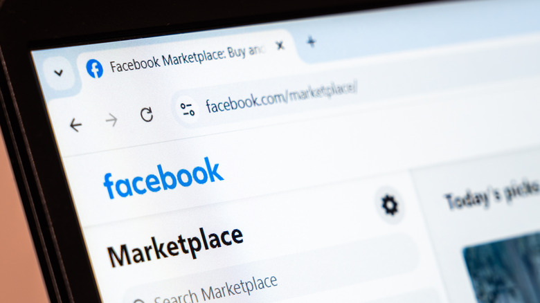 A computer screen displays the user interface for Facebook Marketplace.